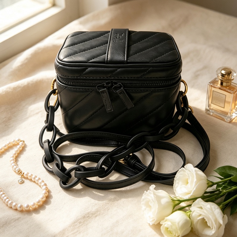 Women Bags Ysl - حقيبة مكياج مربعة من الجلد الأسود
