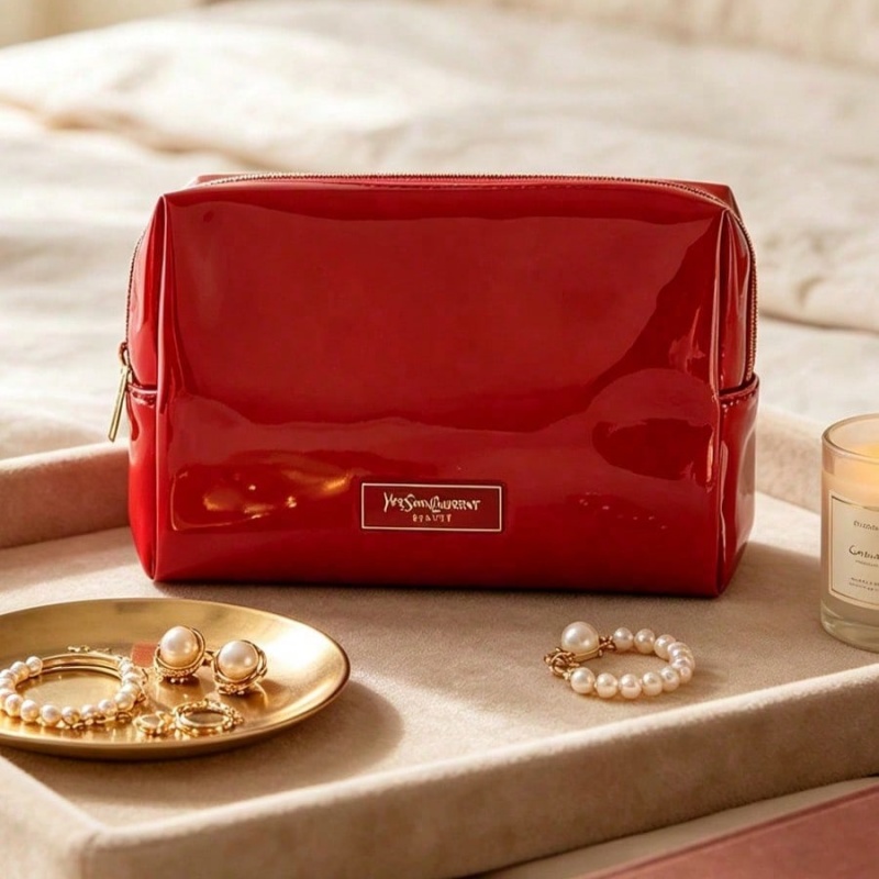 Women Bags Ysl - حقيبة مكياج من الجلد الصناعي الأحمر