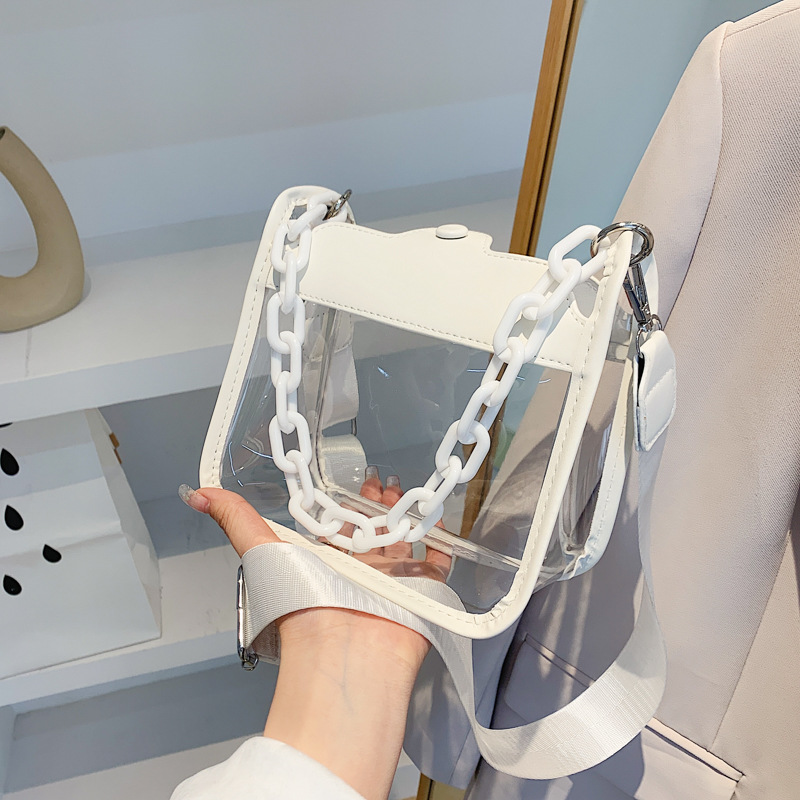 Jelly Bag Clear Pvc - حقيبة كروس شفافة بألوان سادة للسيدات