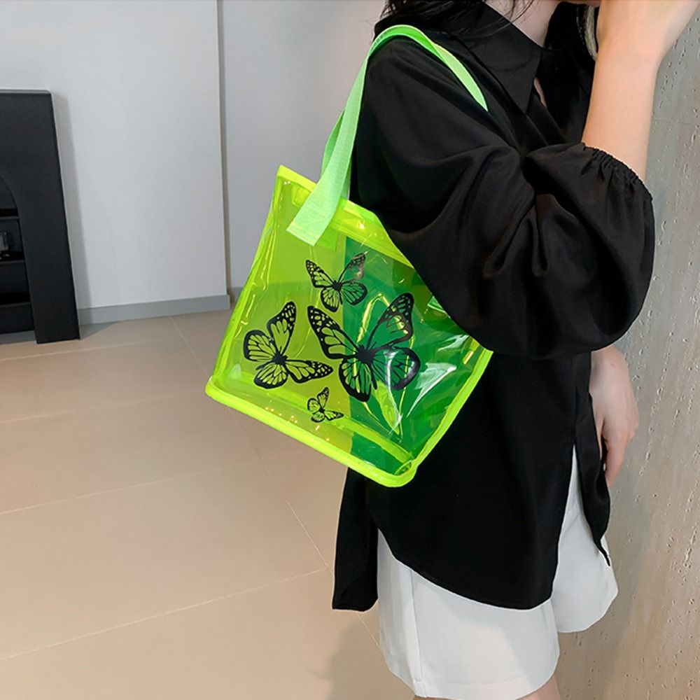 حقيبة كتف شفافة بطباعة الفراشا - مراجعة Jelly Bag Clear Pvc وسعره